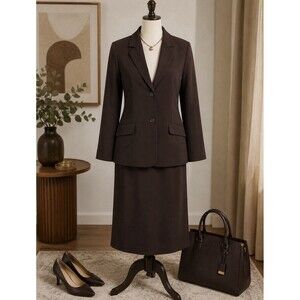 John Paul Richard Womens 8 Brown Skirt Suit Modest Career Office 2 Piece
